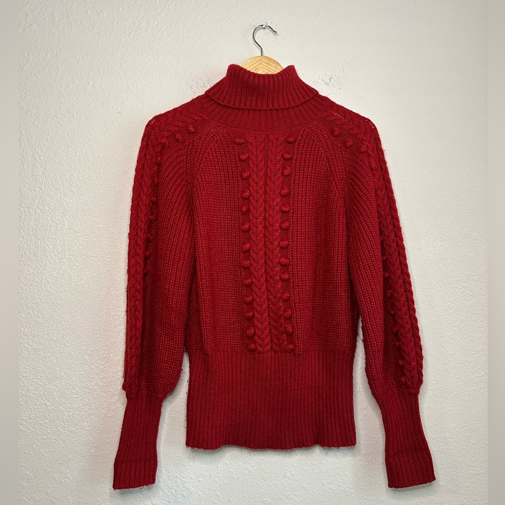 White House Black Market Red Popcorn Cable Knit Turtleneck Sweater Size Medium
